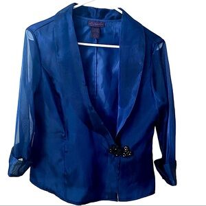 Blue lined wrap evening wear, Size M Sheer sleeves. Custom button front